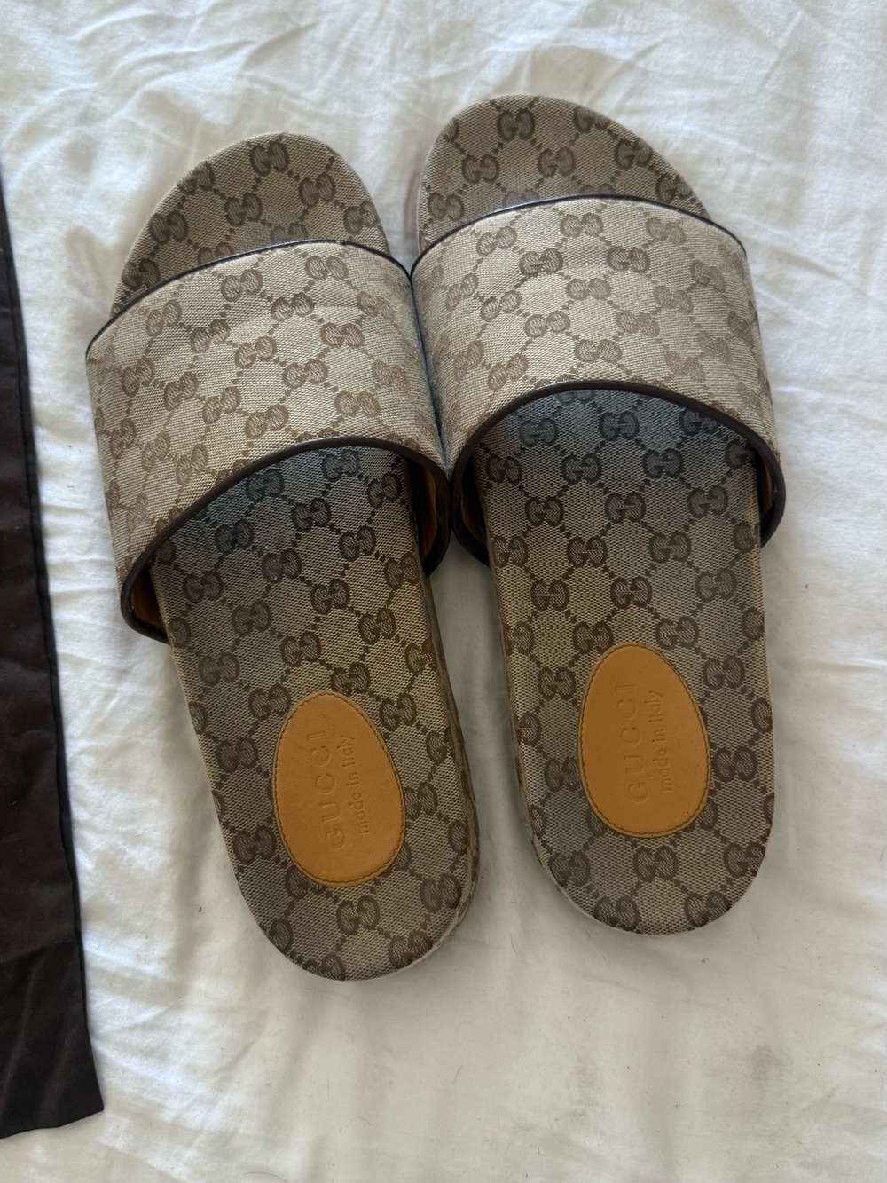 Gucci Brown Beige GG Canvas Slide Sandals